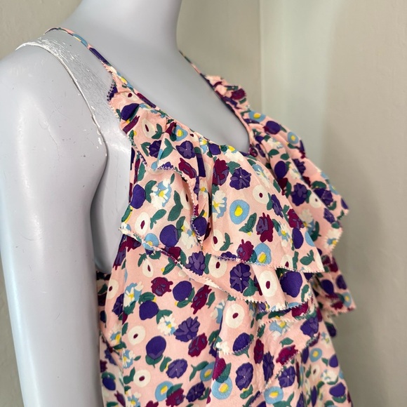 REBECCA TAYLOR 100% Silk Floral Tank Top Ruffle Blouse Multicolor Pink Size 8 - Picture 8 of 14